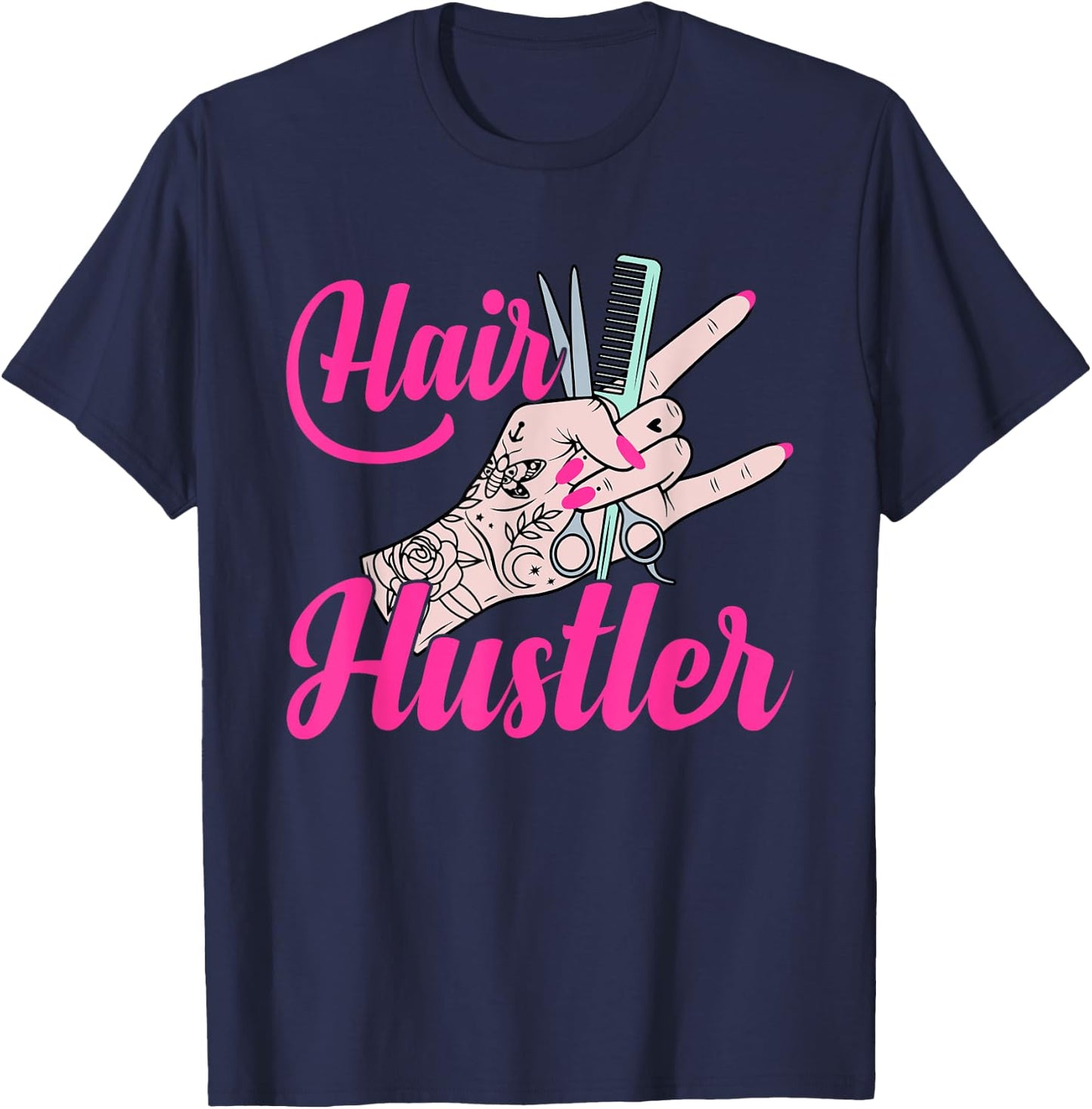 Hair Boss Hairstylist Hairdresser Scissors Hand Hair Hustler T-Shirt - T-Shirt | Navy