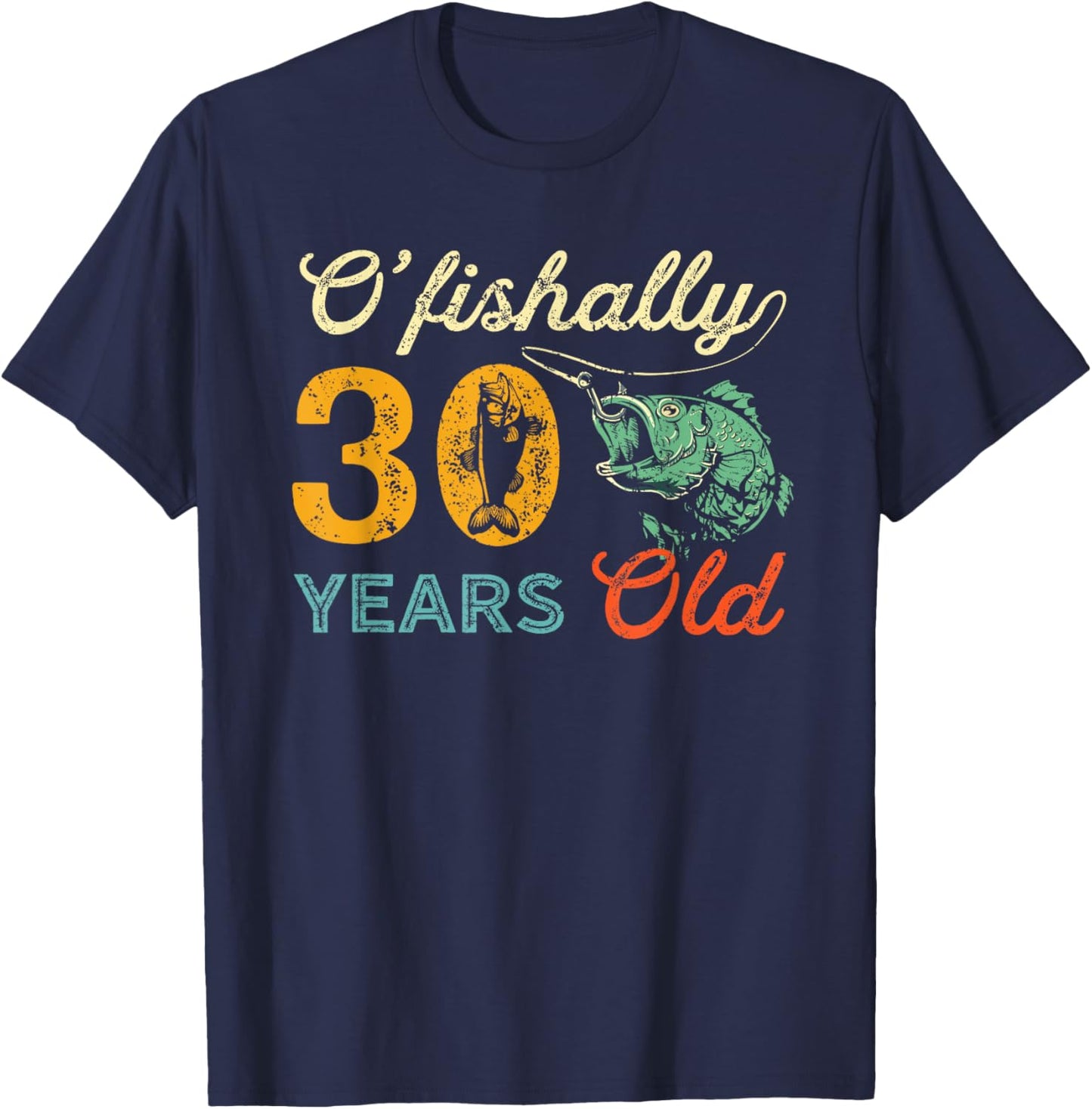Retro 30th Birthday Fishing Gift Turning 30 Bass Fisherman T-Shirt - T-Shirt | Navy