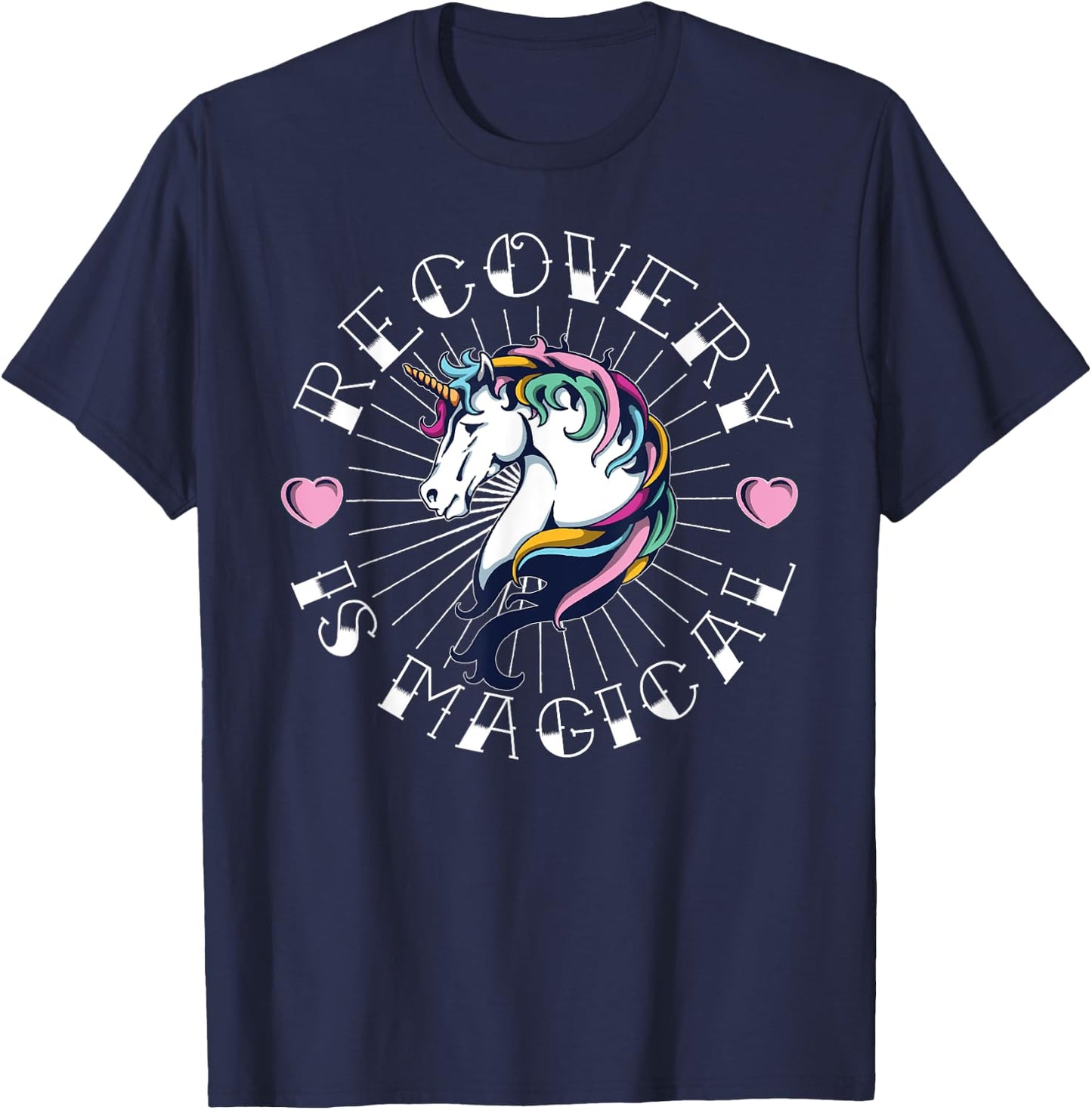 Unicorn Recovery is Magical Tattoo Art For NA AA Sobriety T-Shirt - T-Shirt | Navy
