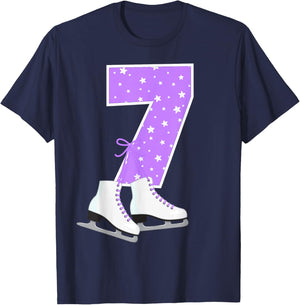 Kids Ice Skating 7 Years I'm 7 Birthday Girl Ice Skate Party T-Shirt - T-Shirt | Navy