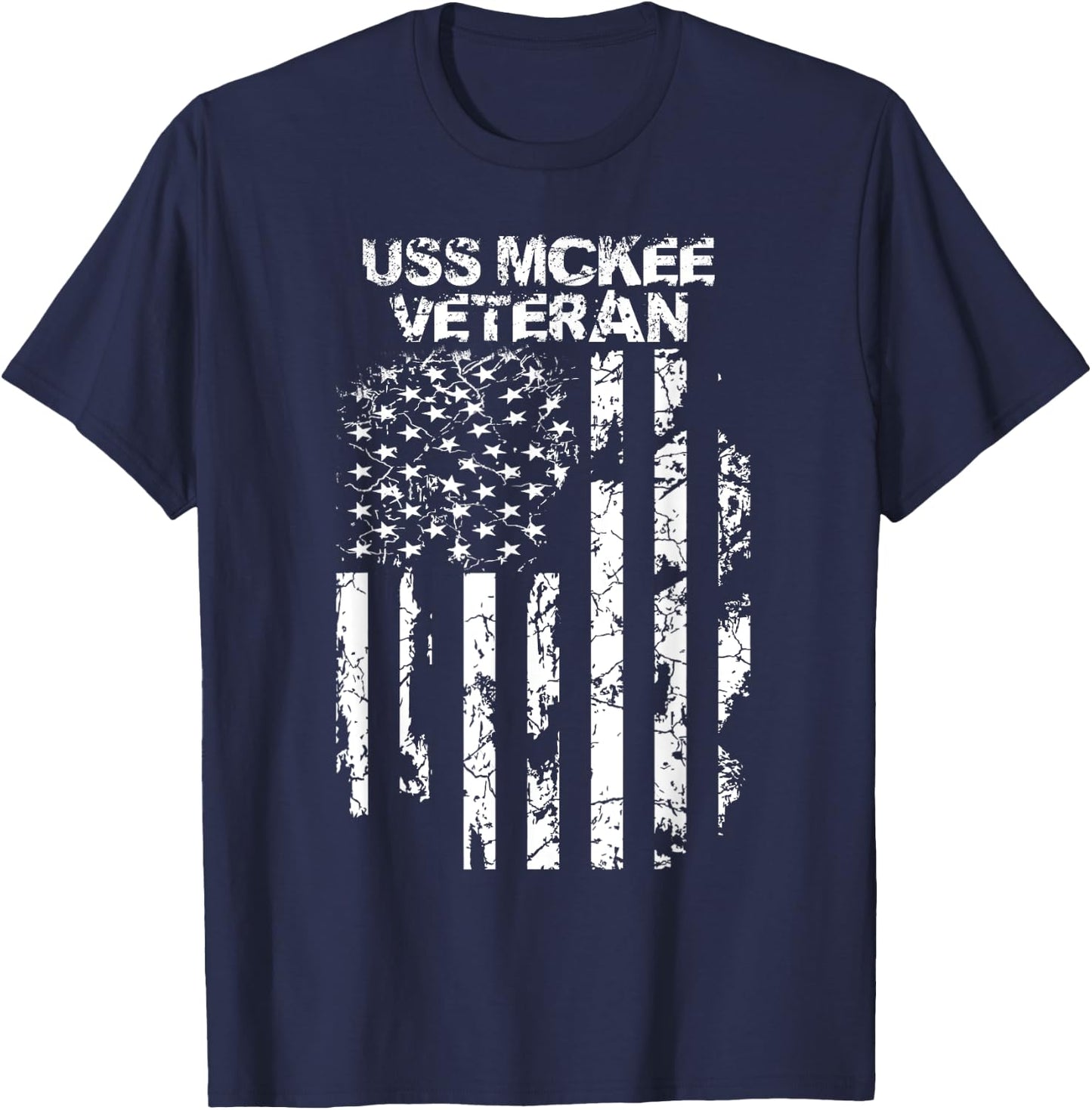 USS McKee Military Veteran Distressed USA Flag Women Men T-Shirt - T-Shirt | Navy