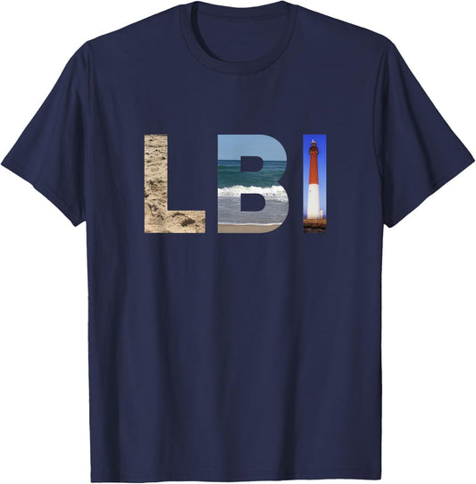 LBI: Long Beach Island, NJ Photo Beach, Ocean, Lighthouse T-Shirt - T-Shirt | Navy