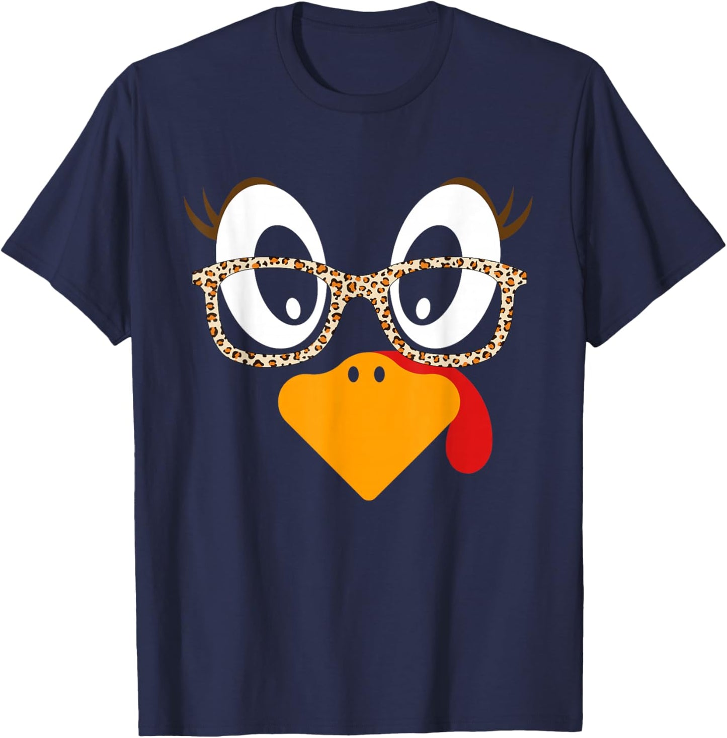 Thanksgiving Shirts Girls Turkey Face Eyelashes T-Shirt - T-Shirt | Navy