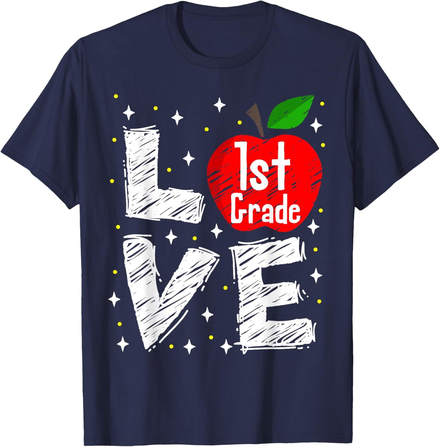 Love 1st Grade Apple Funny Back To School Teacher Gift Men Women Kids T-Shirt - T-Shirt | Navy