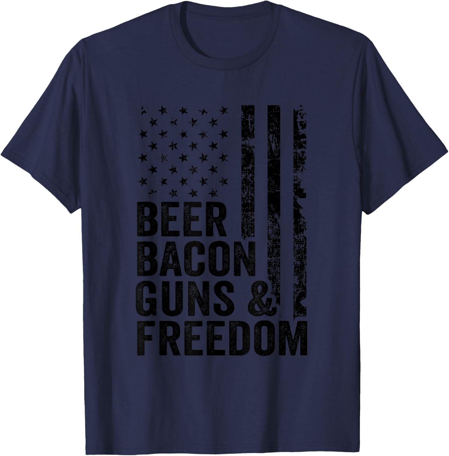 Beer Bacon Guns & Freedom / USA BBQ American Flag Drinking T-Shirt - T-Shirt | Navy