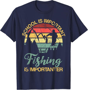School Is Important But Fishing Is Importanter Youth Kids T-Shirt - T-Shirt | Navy