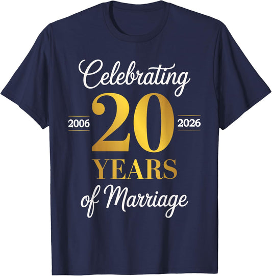 Celebrating 20 Years of Marriage 20th Anniversary T-Shirt - T-Shirt | Navy