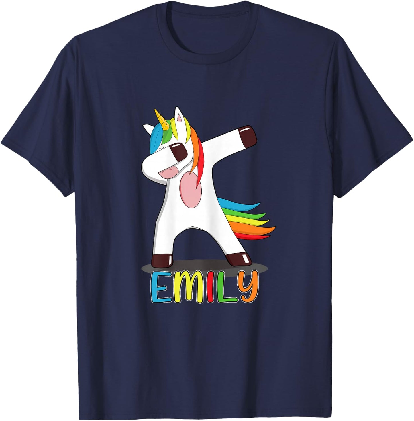 Emily Name - First Name Emily - Colourful Dabbing Unicorn T-Shirt - T-Shirt | Navy