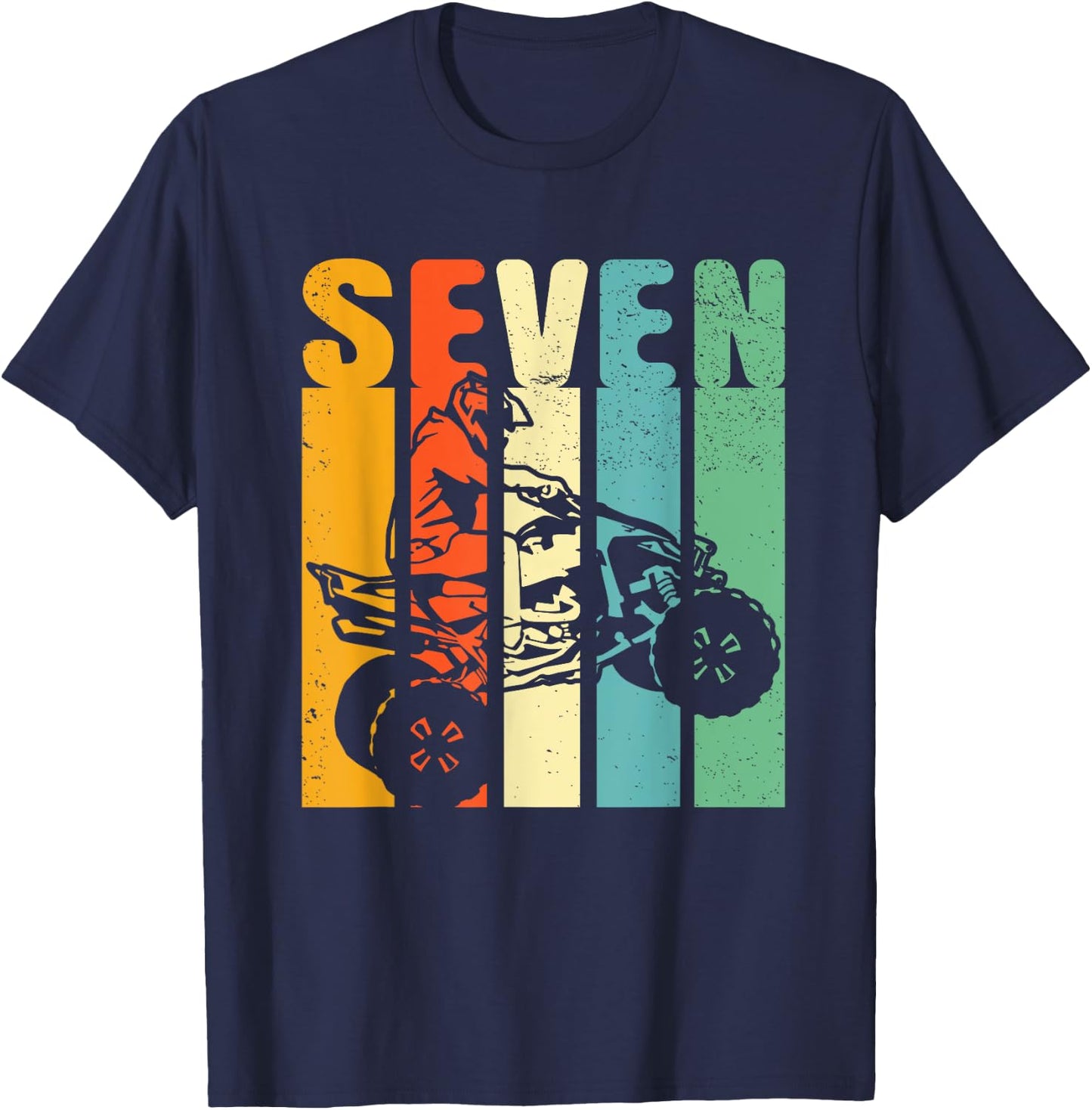 7th Birthday ATV Off Road Four Wheeler Quad Bike Mud Racing T-Shirt - T-Shirt | Navy