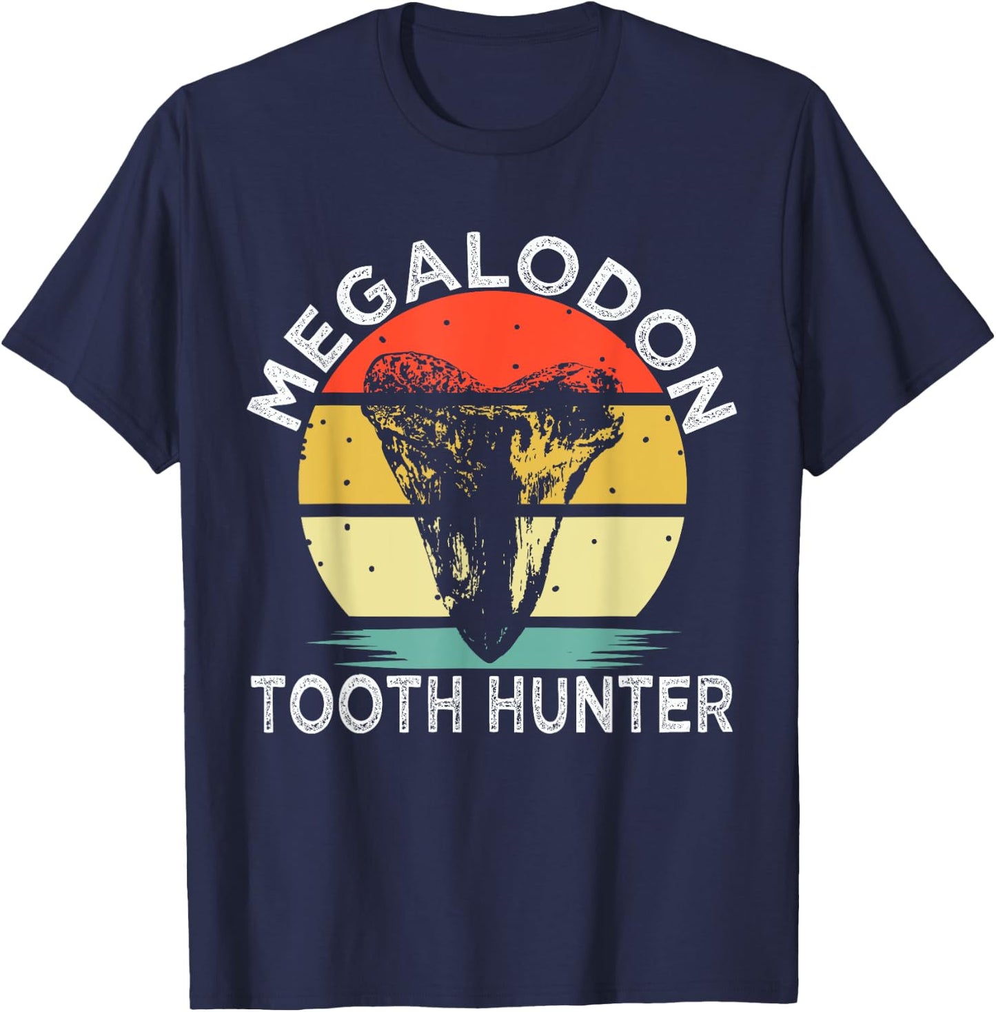 Megalodon Tooth Hunter Retro Shark Fossil Tooth Collector T-Shirt - T-Shirt | Navy