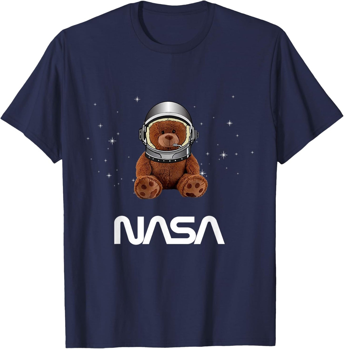 NASA Astronaut Teddy Bear Cute Helmet Worm Logo T-Shirt - T-Shirt | Navy