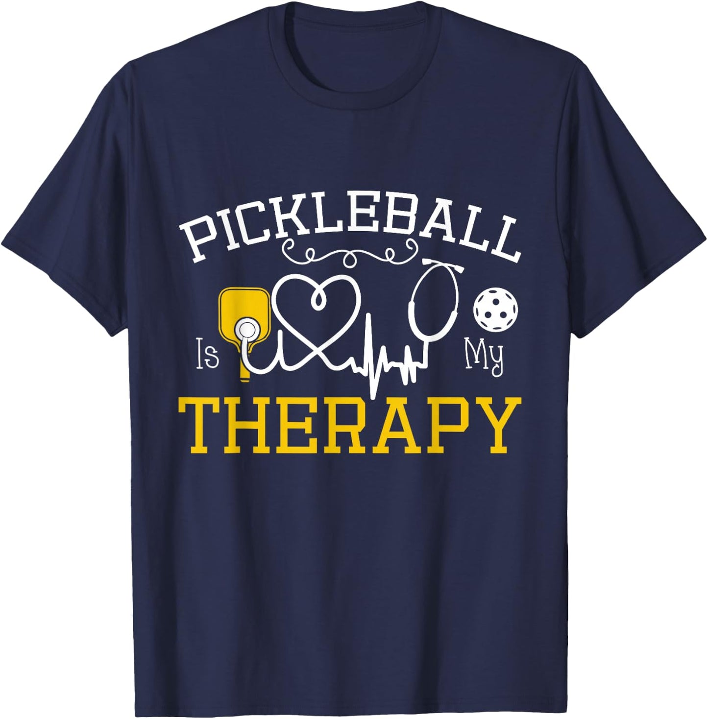 Pickleball is My Therapy -Adults Black , Small, Short Sleeve, , Classic Fit T-Shirt - T-Shirt | Navy