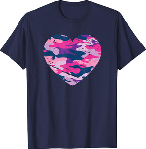 Camouflage Pink Blue Lavender Purple Camo Aesthetic Heart T-Shirt - T-Shirt | Navy