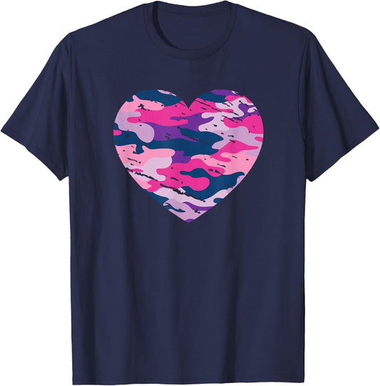 Camouflage Pink Blue Lavender Purple Camo Aesthetic Heart T-Shirt - T-Shirt | Navy
