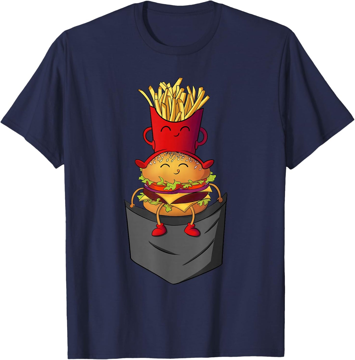 Fast Food in Pocket - Fries Burger Pommes Frites Potato T-Shirt - T-Shirt | Navy