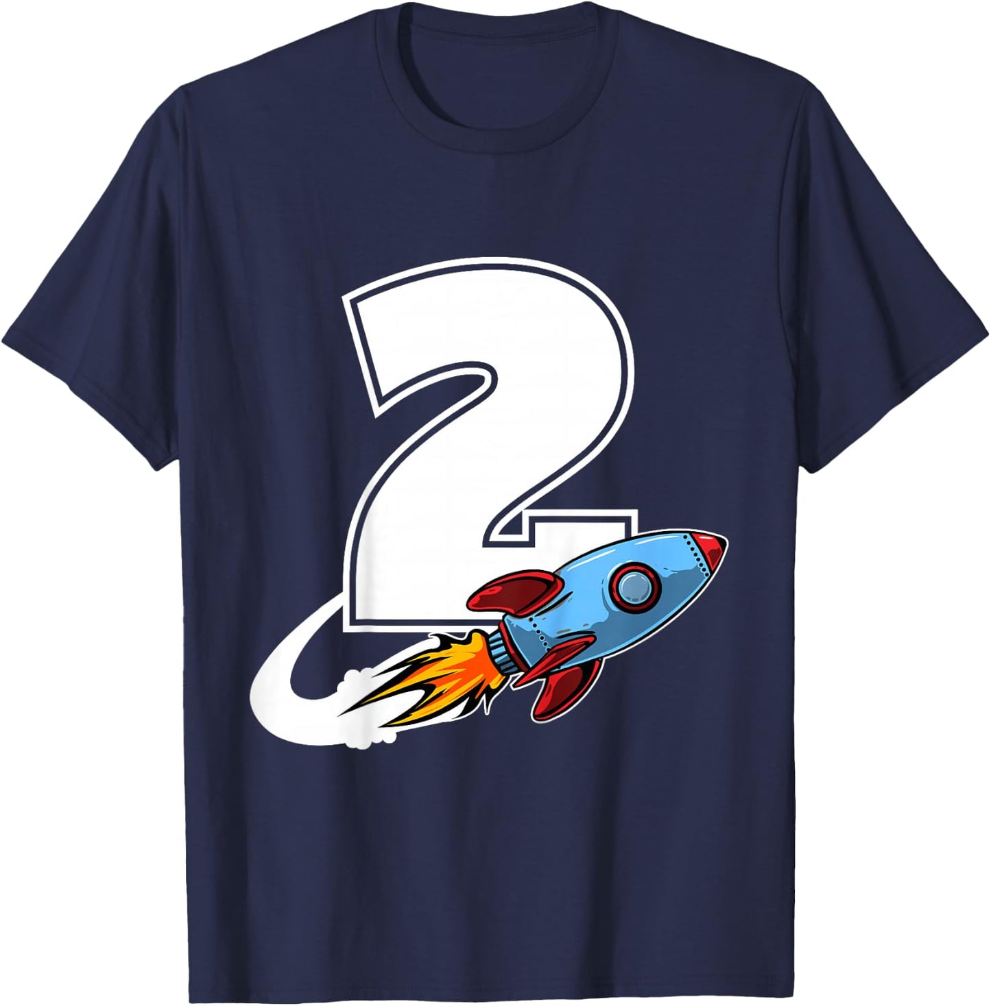 Outer Space 2 Year Old 2nd Birthday Two Rocket Ship Party T-Shirt - T-Shirt | Navy