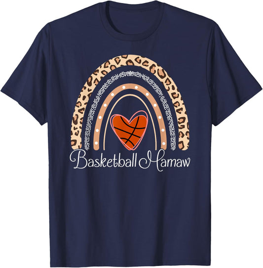 Basketball Mamaw Boho Rainbow Funny Basketball Mamaw T-Shirt - T-Shirt | Navy