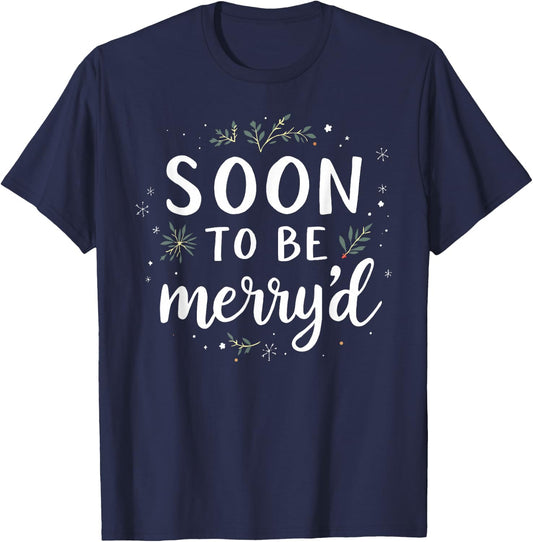 Soon to Be Merry'd Christmas Engaged Fiance Santa Couples T-Shirt - T-Shirt | Navy