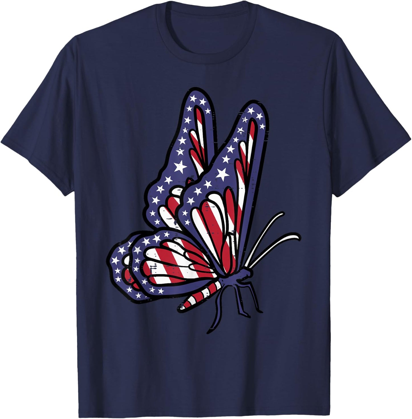 US American Flag Butterfly Memorial Day 4th July Of Patriot T-Shirt - T-Shirt | Navy