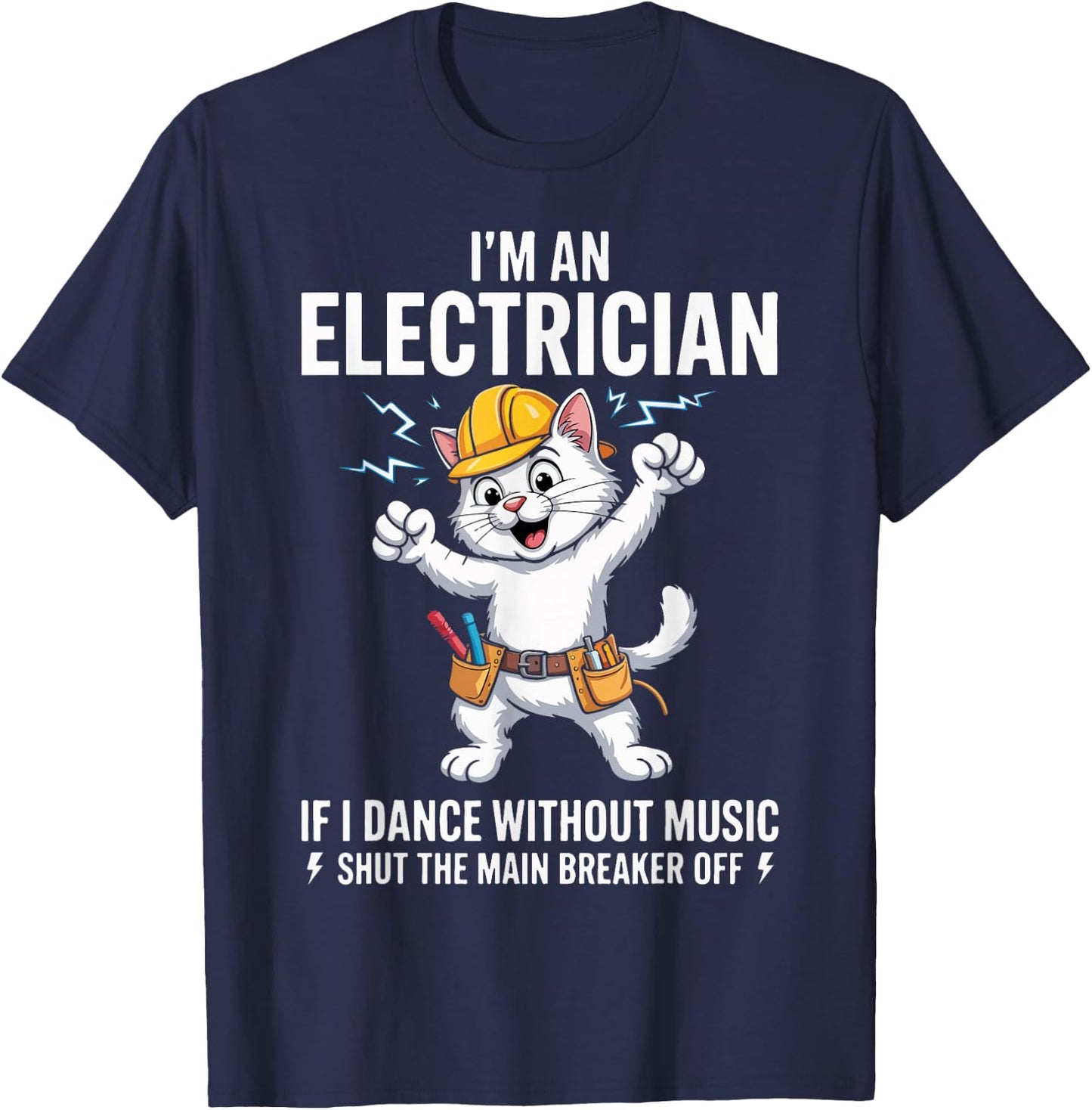 Funny Electrician Cat Skeleton Humor Electrical Worker. T-Shirt - T-Shirt | Navy