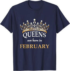 Cute Queens Are Born In February Birthday Women Gift T-Shirt - T-Shirt | Navy