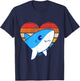 Cute Shark Design Retro Heart Shape Vintage Style T-Shirt - T-Shirt | Navy