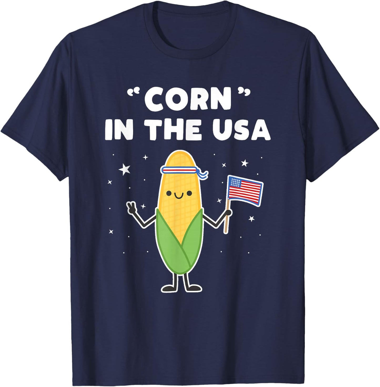 Funny Corn in the USA 4th of July Vegetable Patriot Pun T-Shirt - T-Shirt | Navy