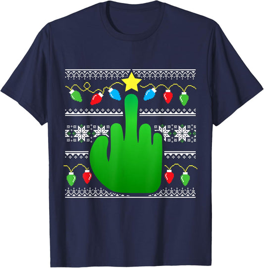 Inappropriate Ugly Christmas Sweater Style Funny T-Shirt - T-Shirt | Navy