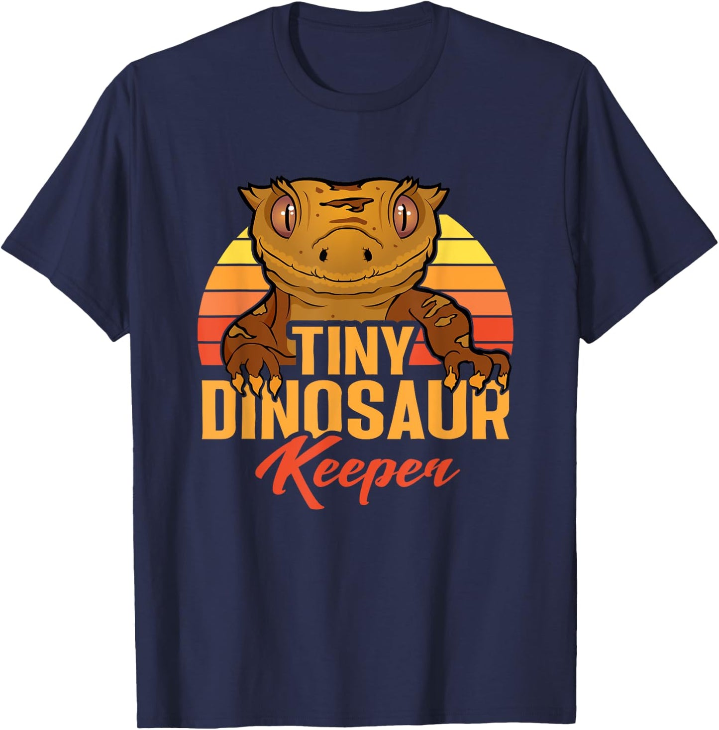 Retro Crested Gecko Tiny Dinosaur Keeper Herpetologist T-Shirt - T-Shirt | Navy
