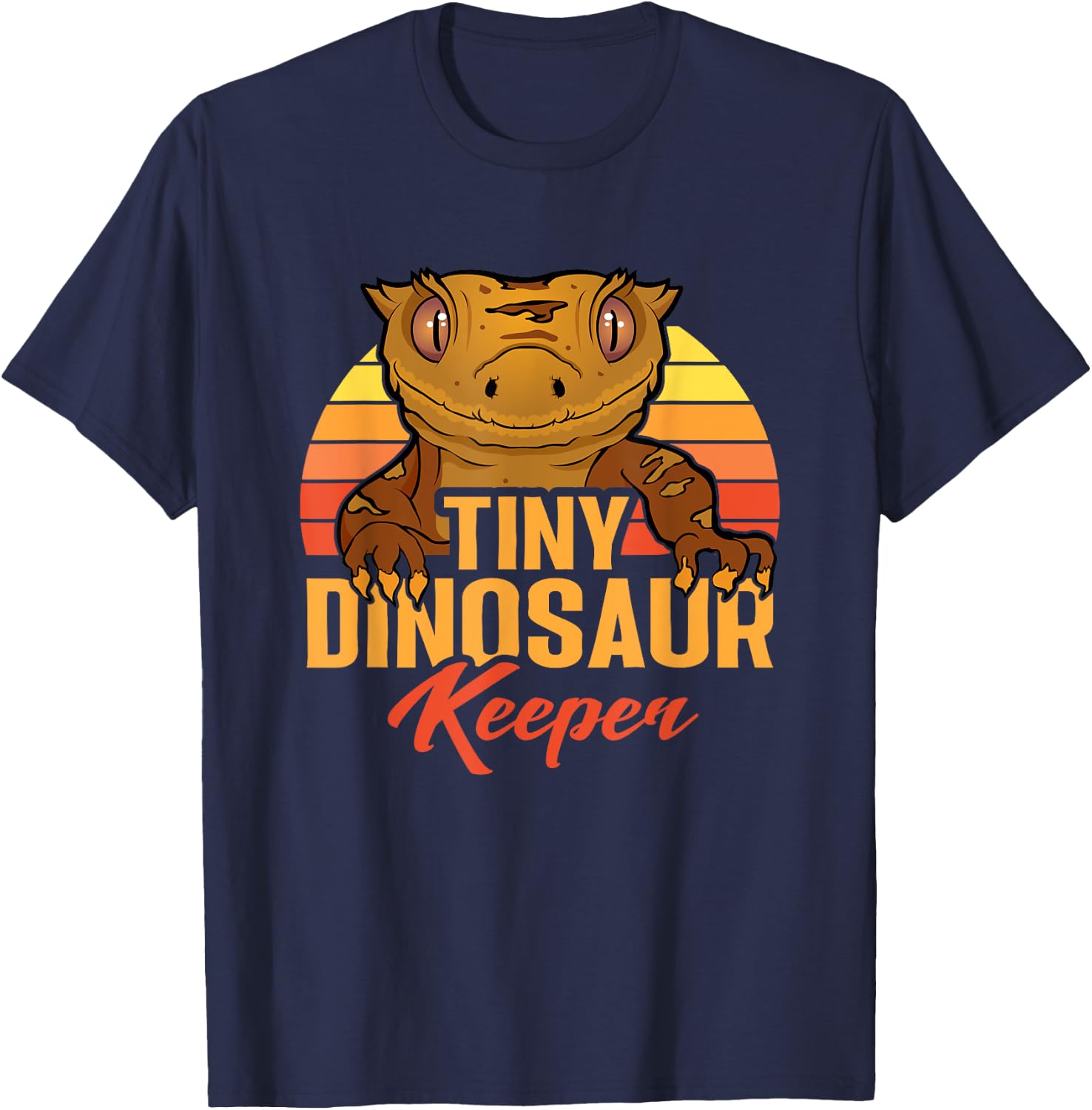 Retro Crested Gecko Tiny Dinosaur Keeper Herpetologist T-Shirt - T-Shirt | Navy