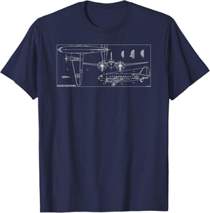 C-46 Commando American WW2 Transport Plane Blueprint T-Shirt - T-Shirt | Navy