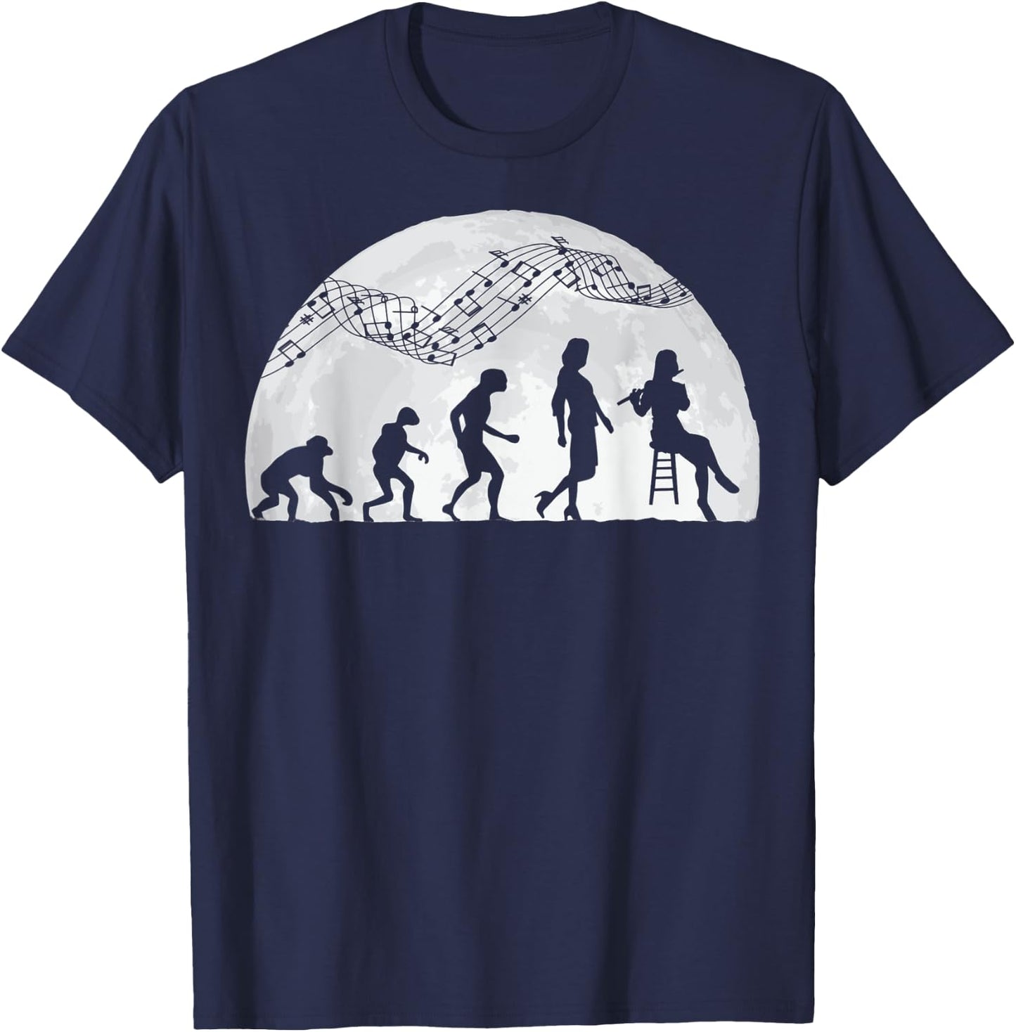 Flute player evolution flutist classical music T-Shirt - T-Shirt | Navy