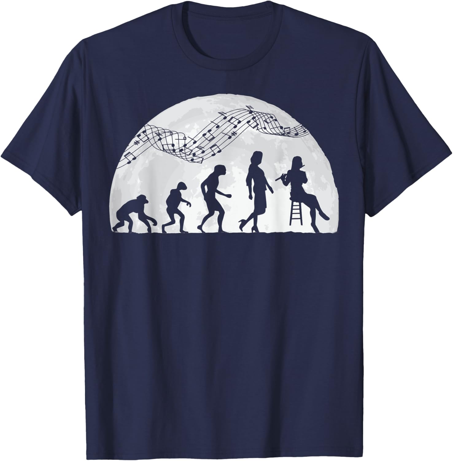 Flute player evolution flutist classical music T-Shirt - T-Shirt | Navy