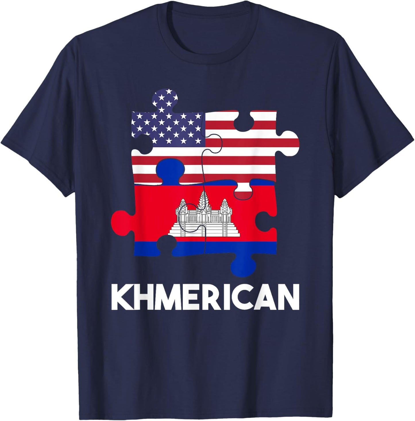 Cambodia Cambodian Khmer Proud Flag America American DNA T-Shirt - T-Shirt | Navy