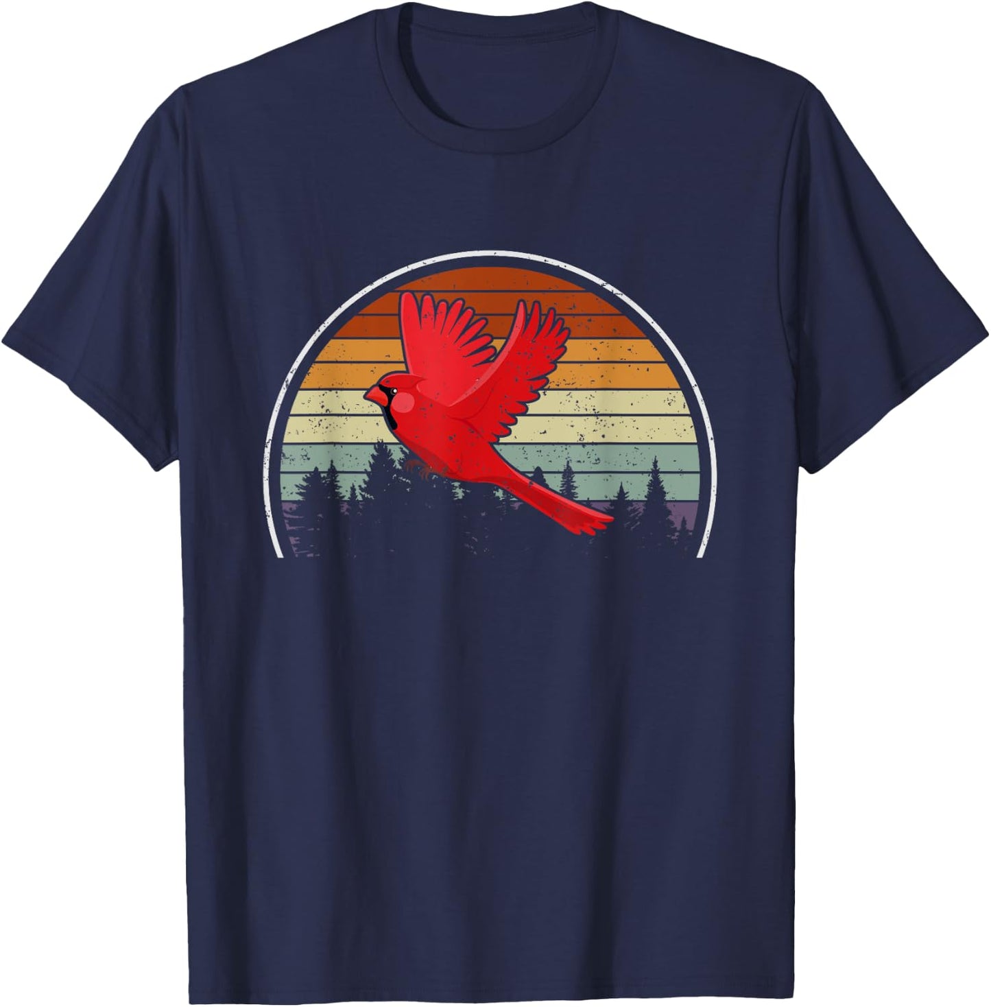 Birdwatcher Bird Lover Nature Bird Retro Red Cardinal T-Shirt - T-Shirt | Navy
