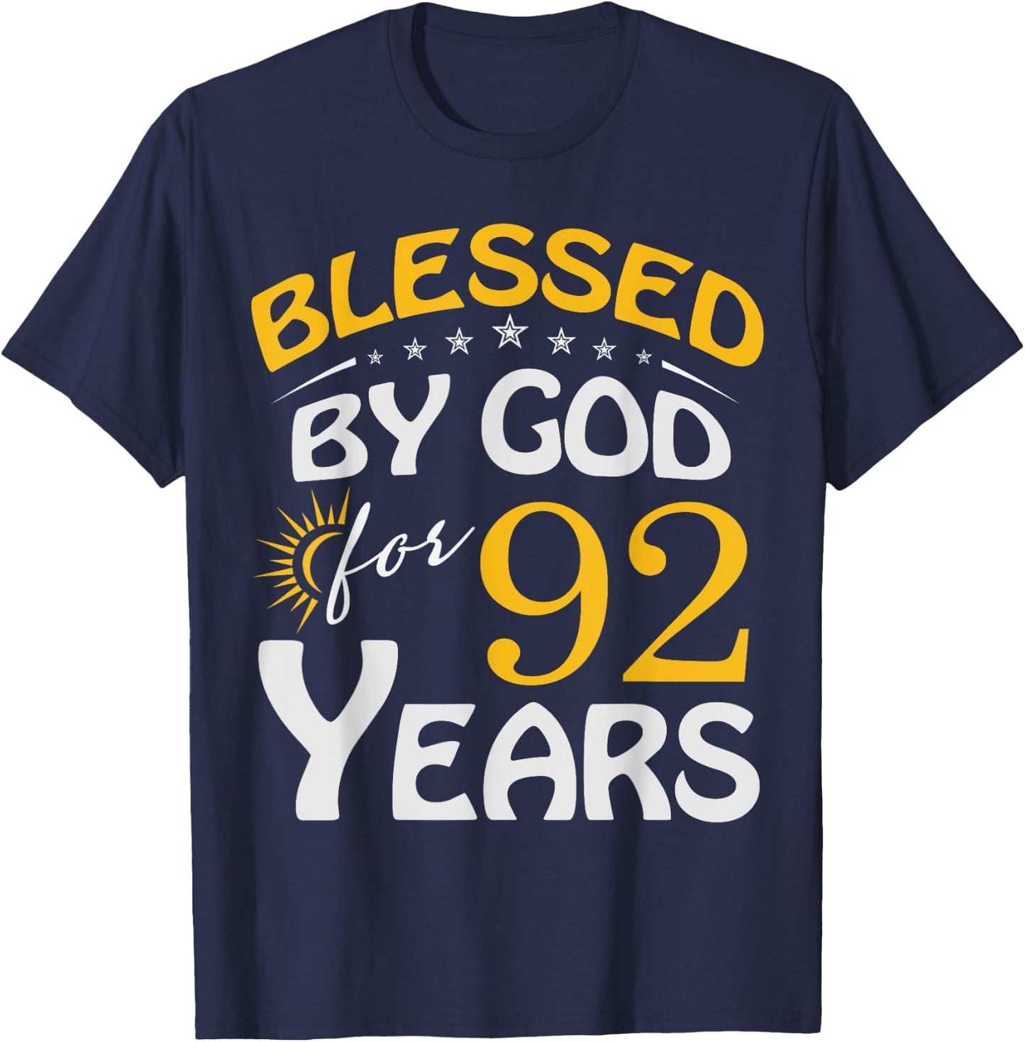 Vintage Blessed by God For 92 Years Old Happy 92nd Birthday T-Shirt - T-Shirt | Navy