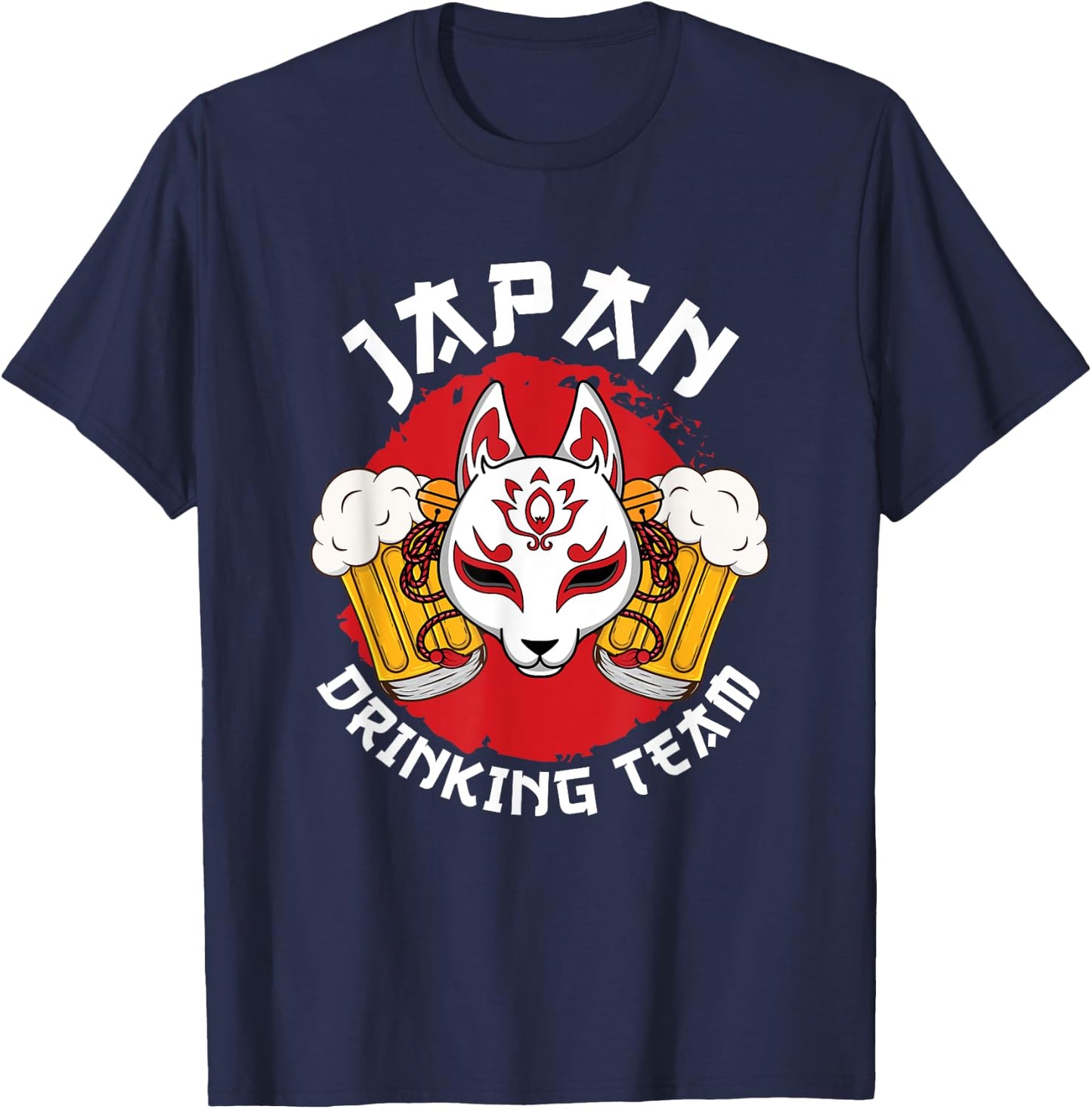 Japan Drinking Team Beer Alcohol Pub Party Kitsune Mask Flag T-Shirt - T-Shirt | Navy