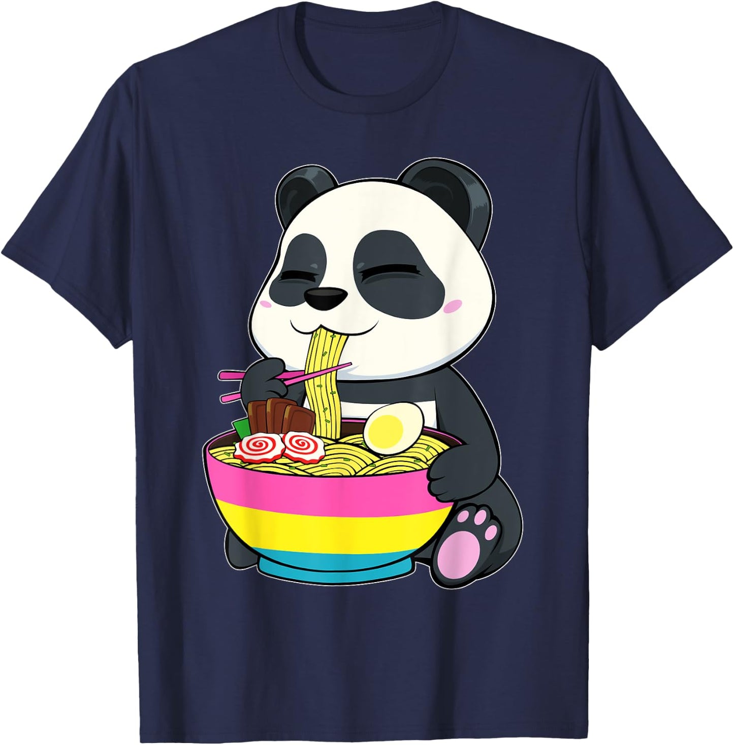 Panda Eating Ramen LGBT-Q Pansexual Pride Pan Flag Color T-Shirt - T-Shirt | Navy