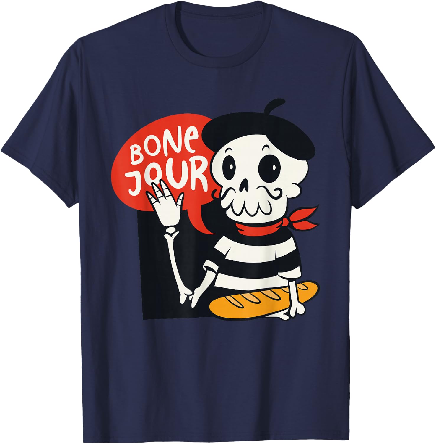 French Halloween Shirt Bone-Jour Shirt Halloween Skeleton T-Shirt - T-Shirt | Navy