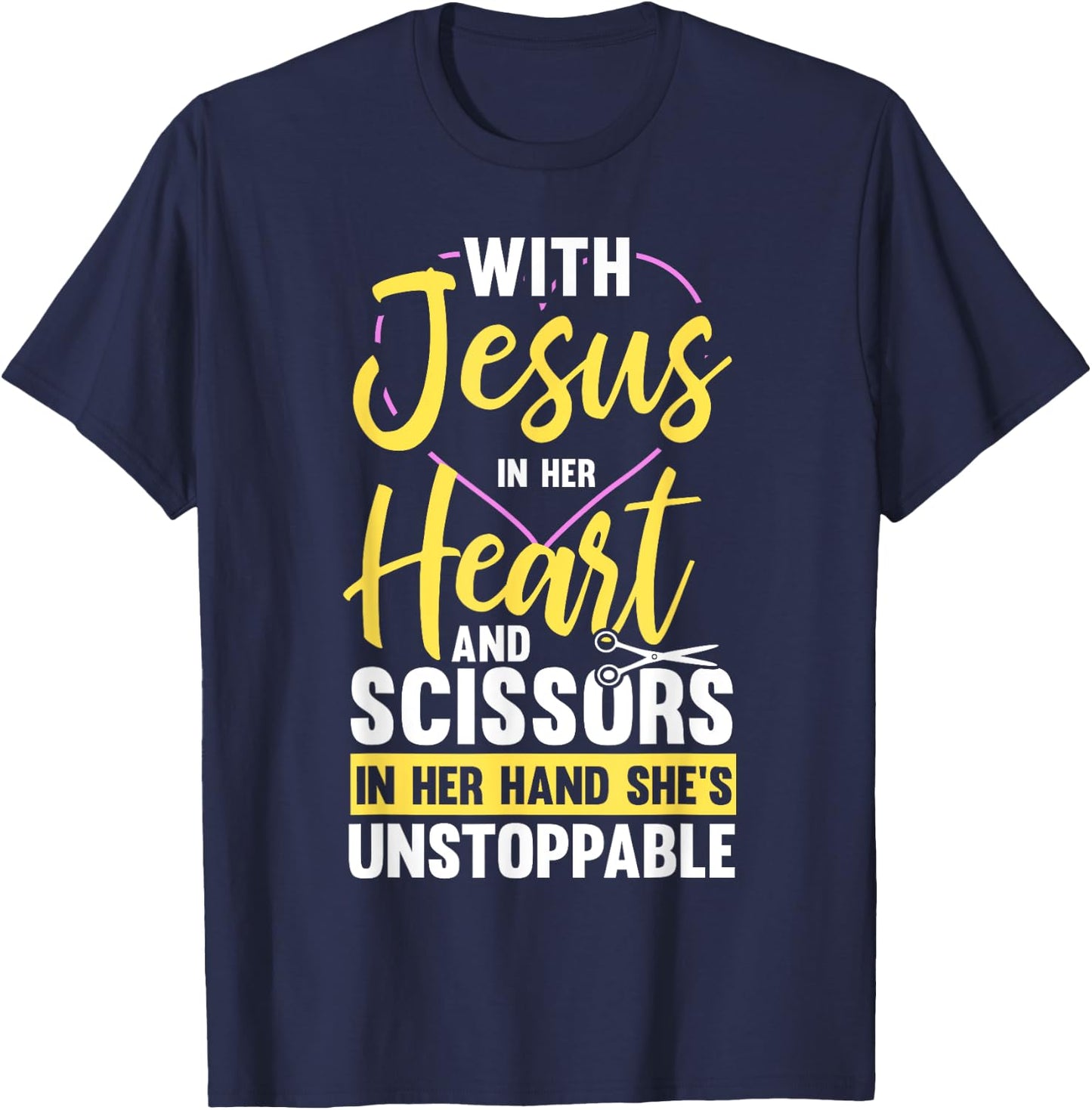 Hairdresser Shirt Jesus In Heart Scissor Hairstylist T-Shirt - T-Shirt | Navy