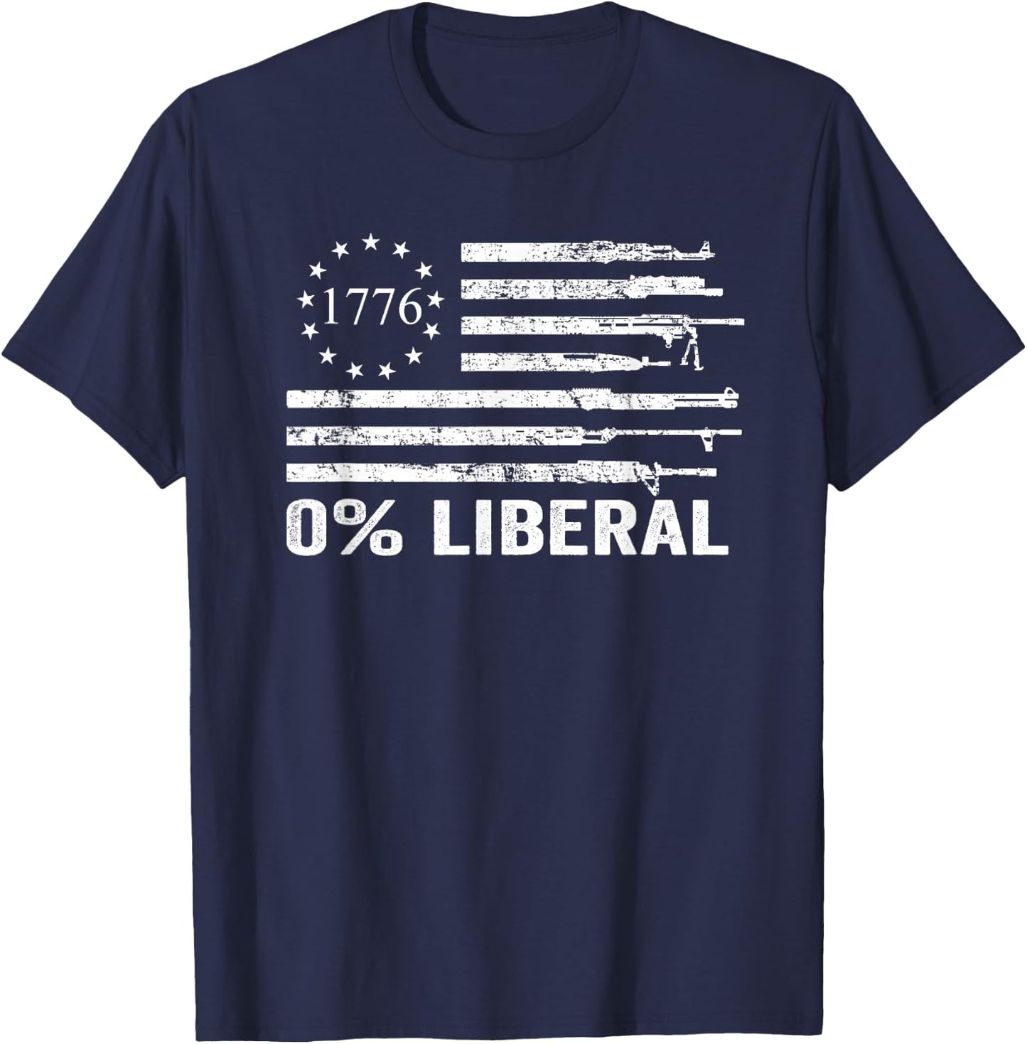 0% Liberal Zero Percent - Funny Pro Gun USA Guns Flag T-Shirt - T-Shirt | Navy