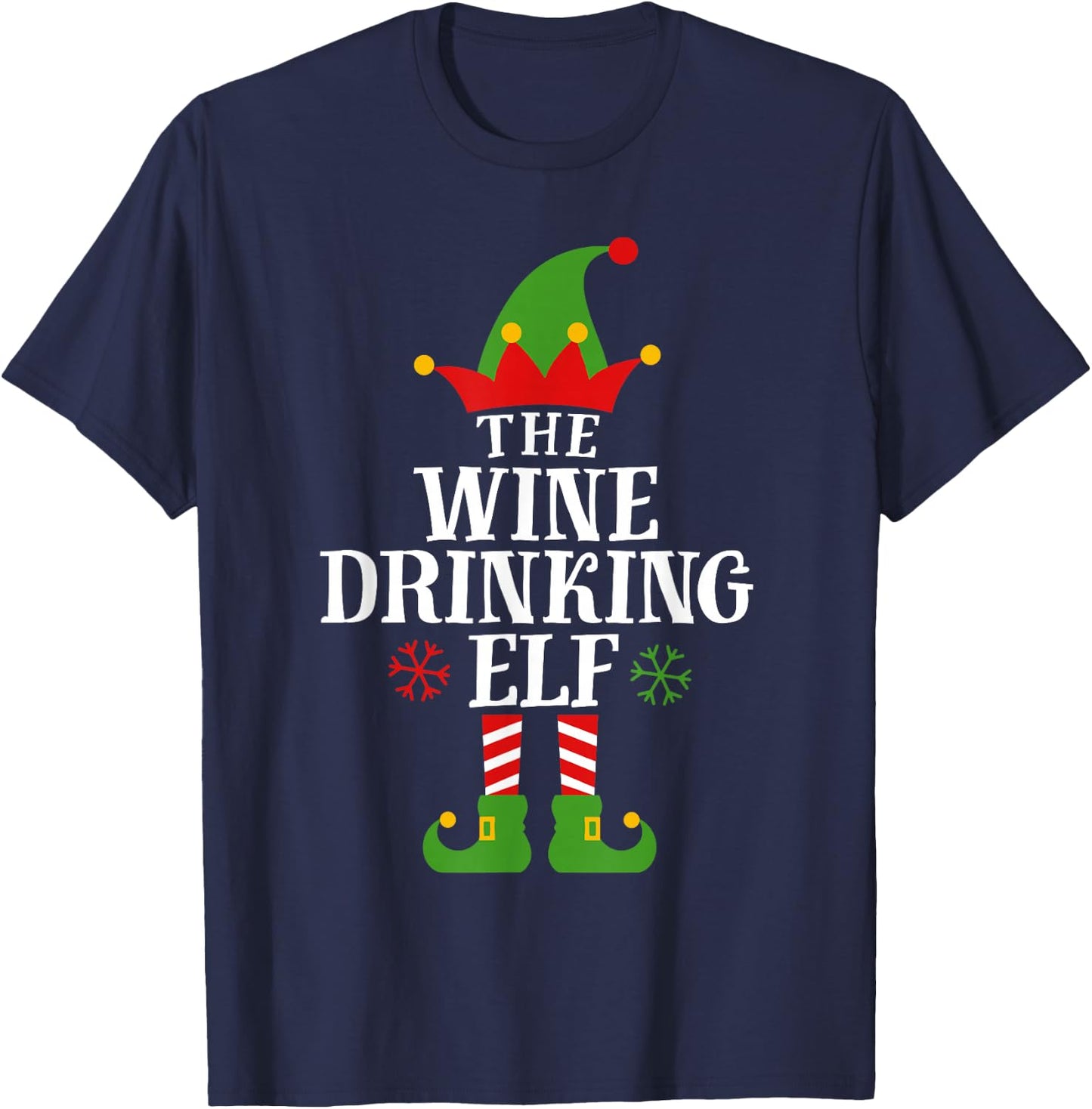 The Wine Drinking Elf Funny Matching Family Christmas Pajama T-Shirt - T-Shirt | Navy