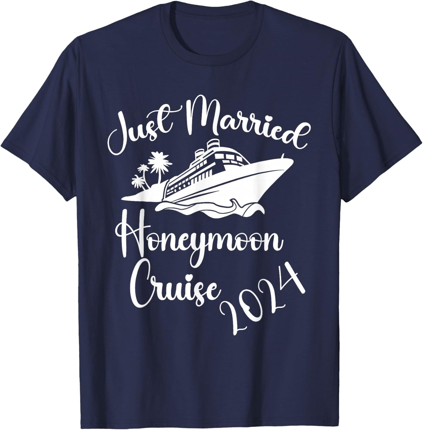 Just Married 2024 Wedding Ring Matching Honeymoon Cruise T-Shirt - T-Shirt | Navy