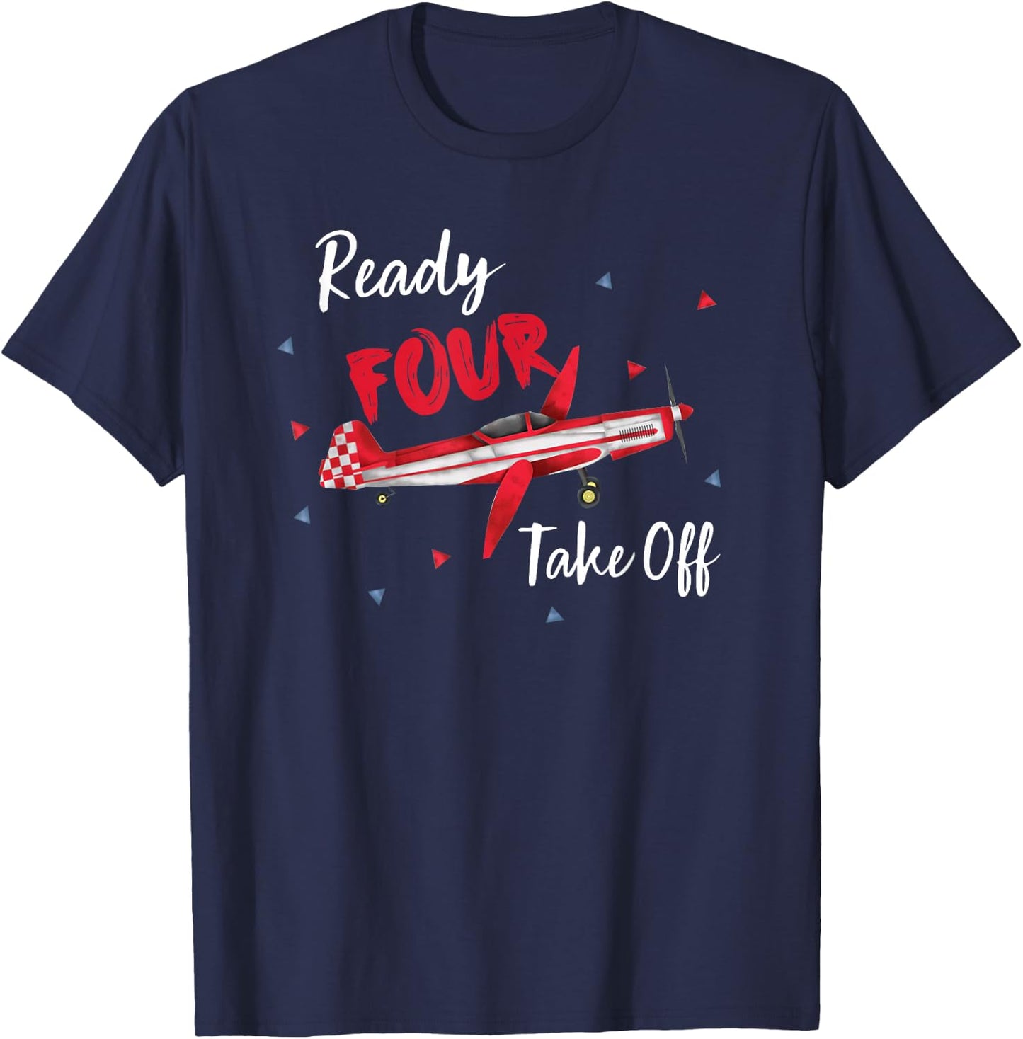 Ready Four Take Off Years Old Birthday 4th Bday Boy Airplane T-Shirt - T-Shirt | Navy