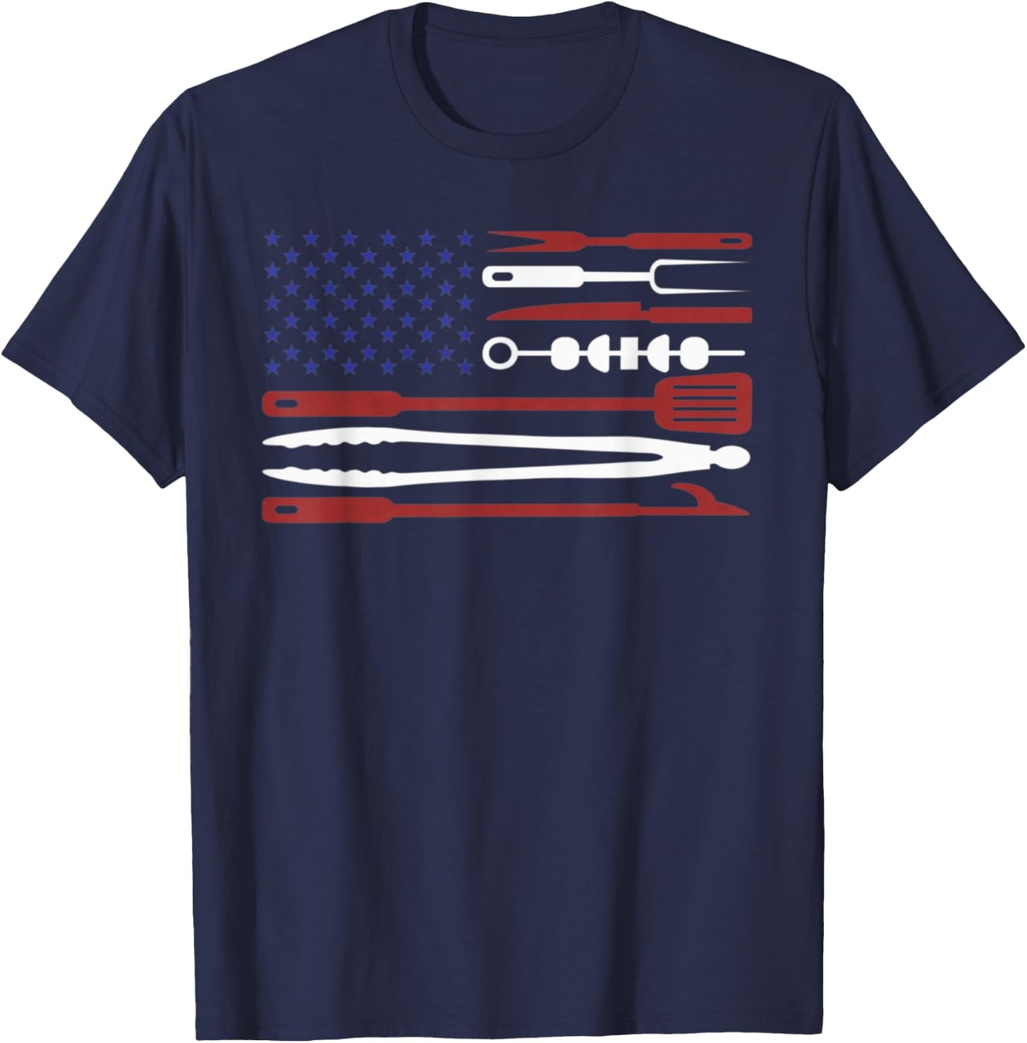 BBQ Tool Set 4th of July US Flag USA Independence Day T-Shirt - T-Shirt | Navy