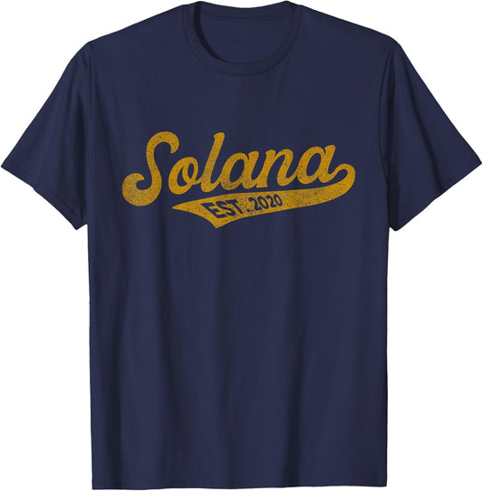 Vintage Solana SOL Script Bold Font | Solana Crypto T-Shirt - T-Shirt | Navy