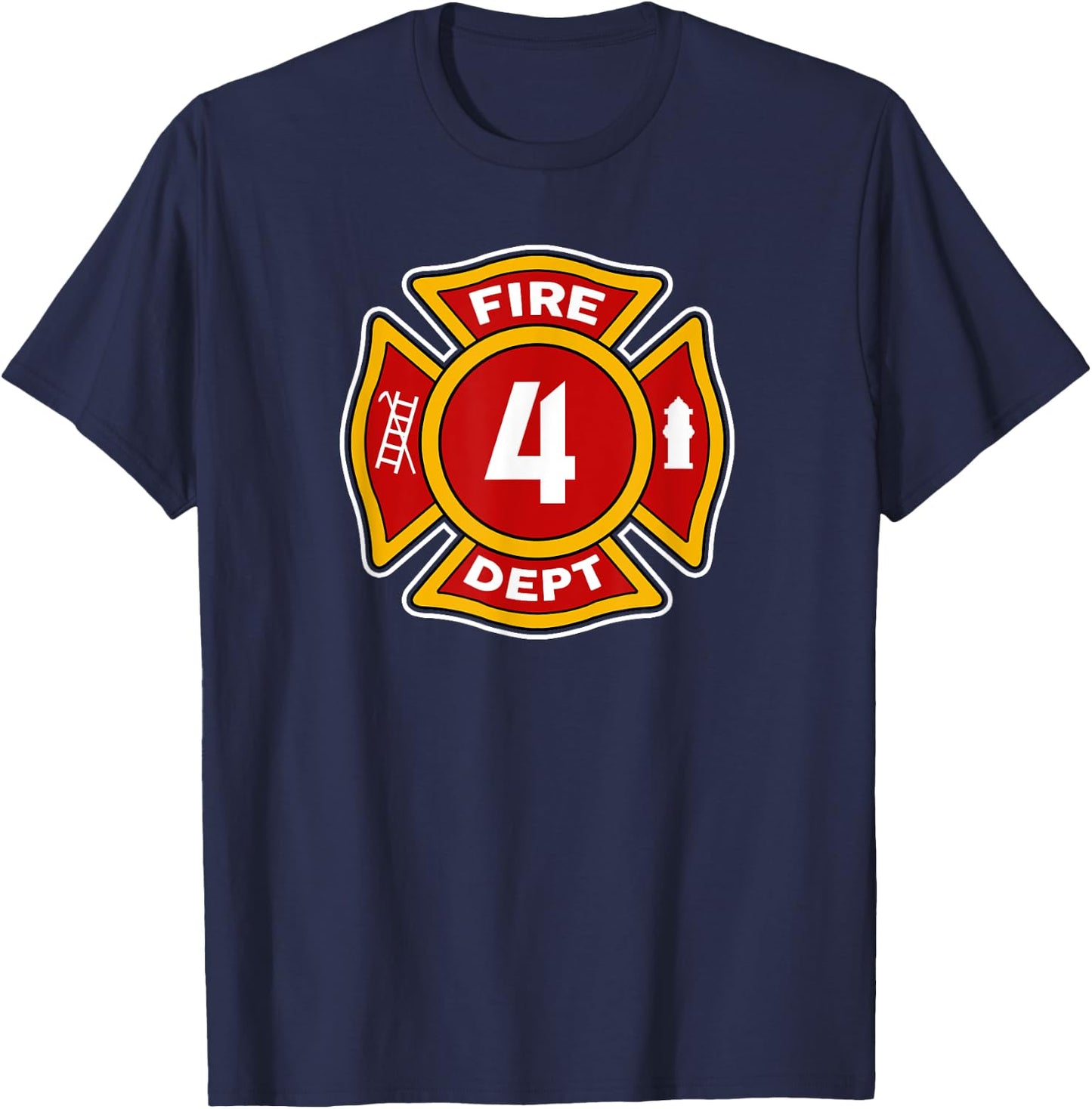 Fire 4 Dept Shirt | Firefighter Hero 4th Birthday Boys Gift T-Shirt - T-Shirt | Navy