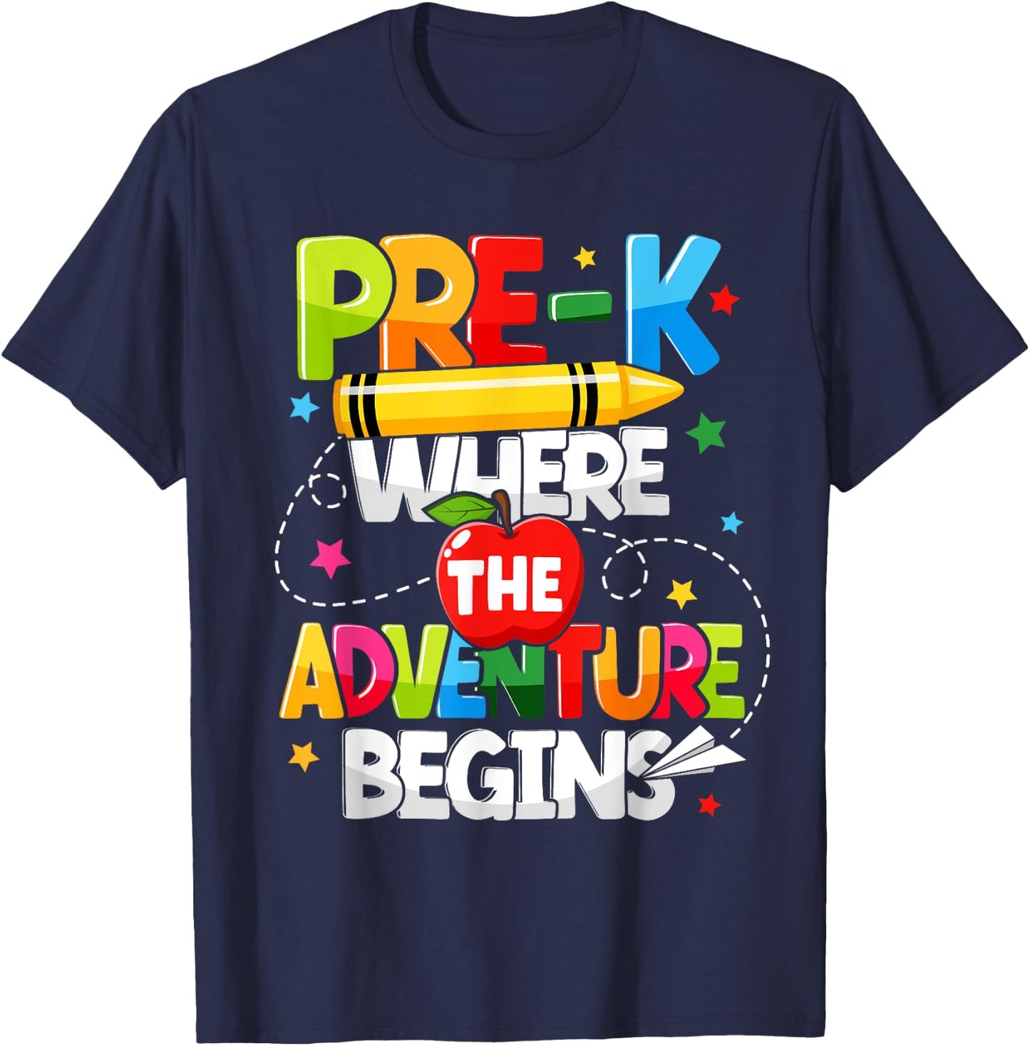 Pre-K Where The Adventure Begins Back To School Teacher Men Women Girls Kids T-Shirt - T-Shirt | Navy