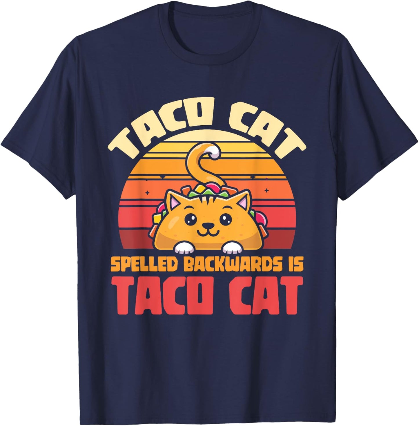 Retro Mexican Tacos Funny Tacocat Cat Animal Mexican Taco T-Shirt - T-Shirt | Navy