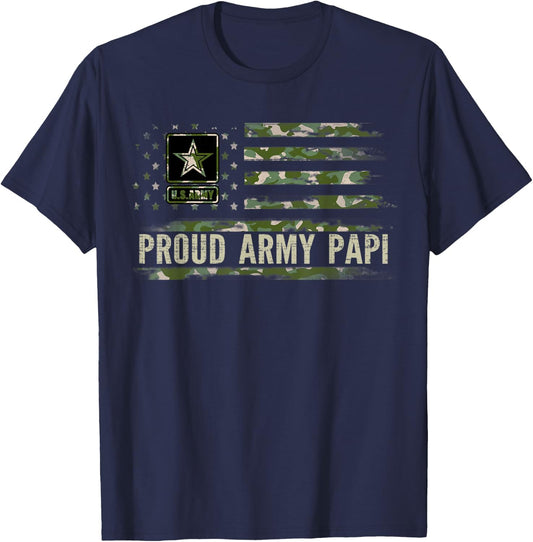 Vintage Proud Army Papi Camo American Flag Veteran Gift Women Kids Men T-Shirt - T-Shirt | Navy